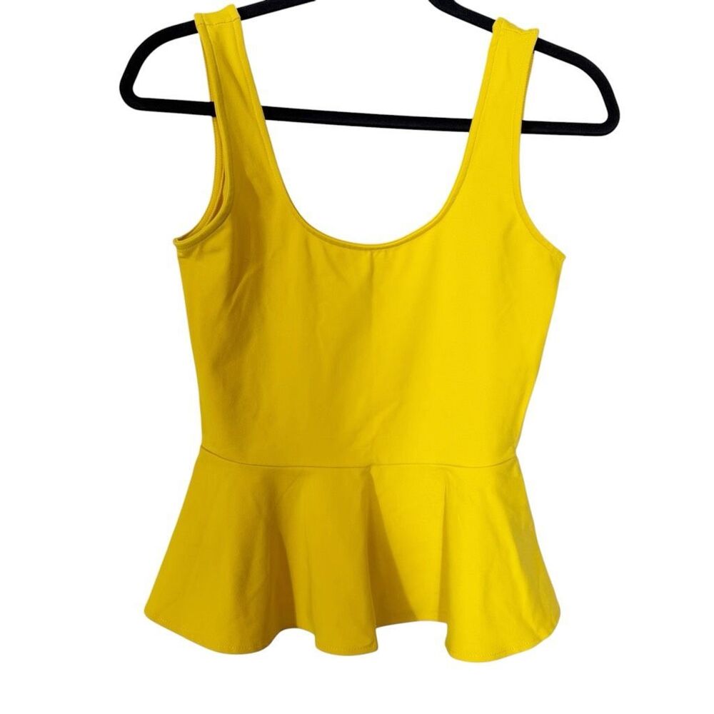 Bebe Women’s Y2K Vintage Mustard Yellow‎  Scoop Neck Peplum Tank Top Size Small